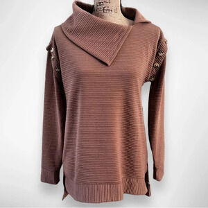 NEW YORK LAUNDRY Women's Tan Cowl Neck Ribbed Tunic Small |‎ EUC